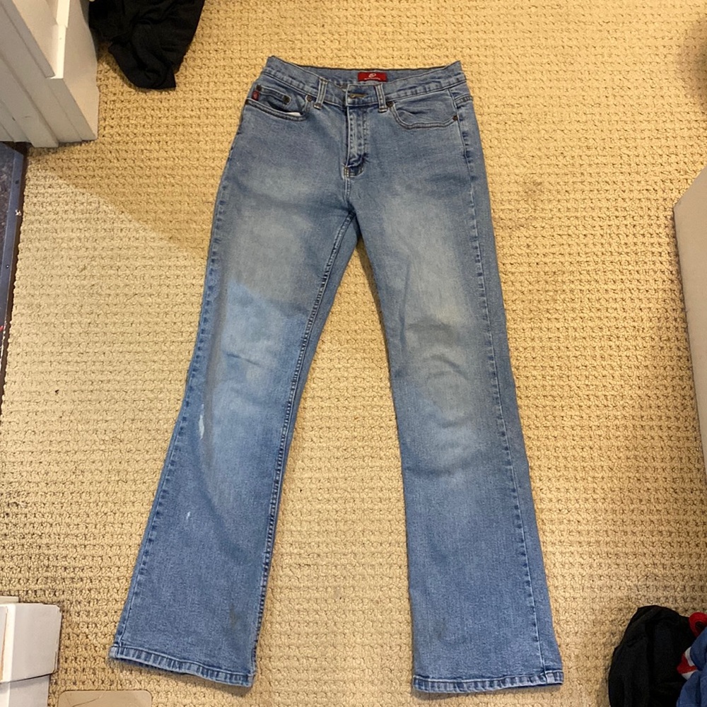 light wash warehouse flare jeans